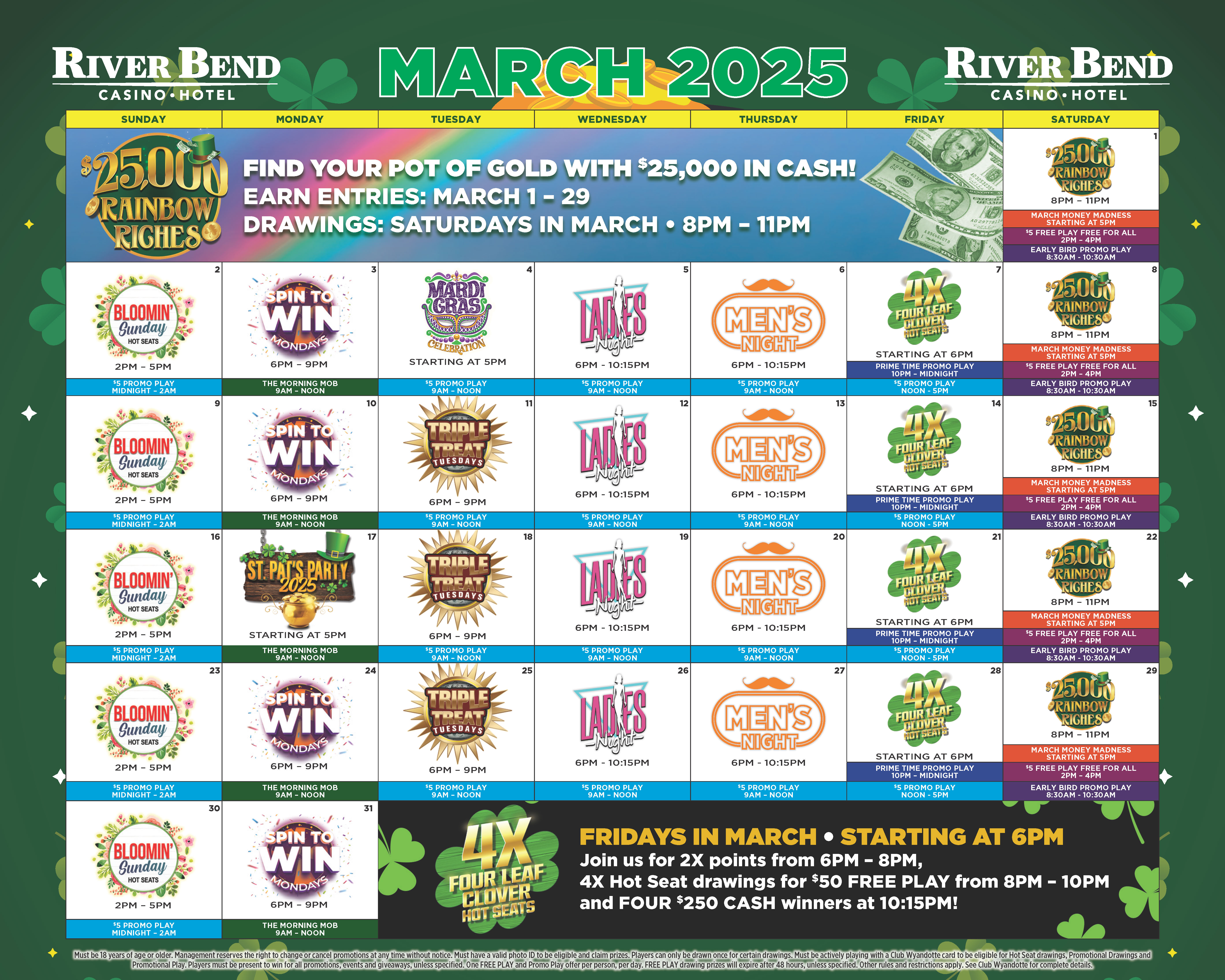 River Bend Casino Promotions Calendar March 2025