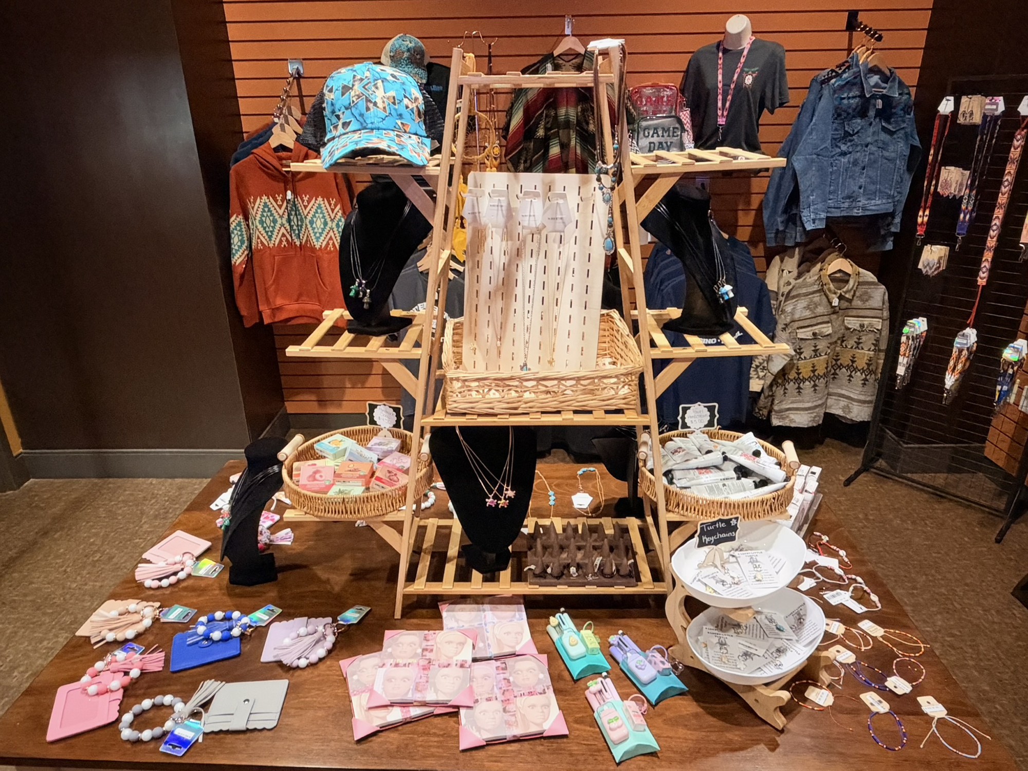 Gift Shop display featuring jewelry, apparel and accessories