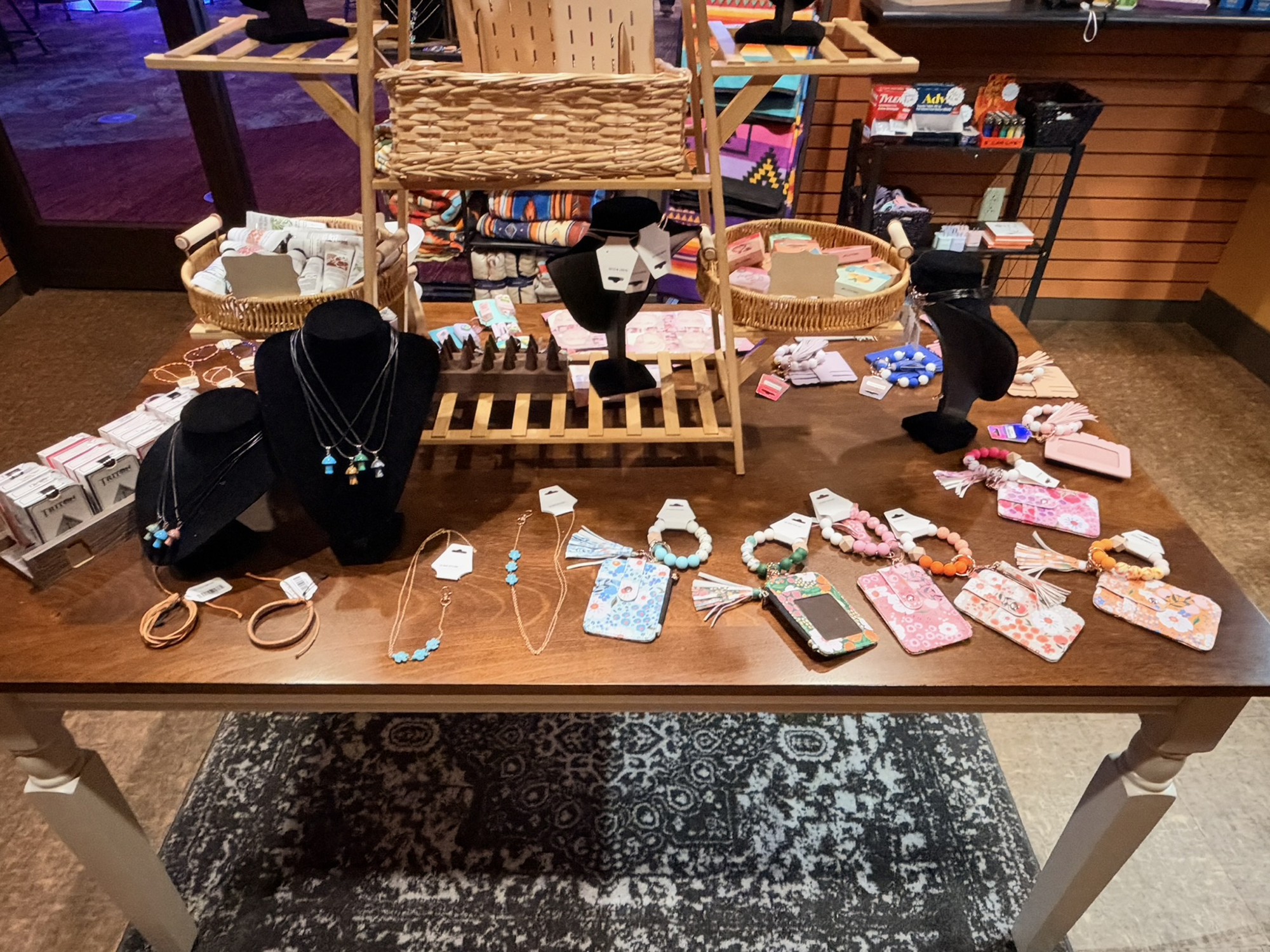 Gift Shop table displaying jewelry and small gifts